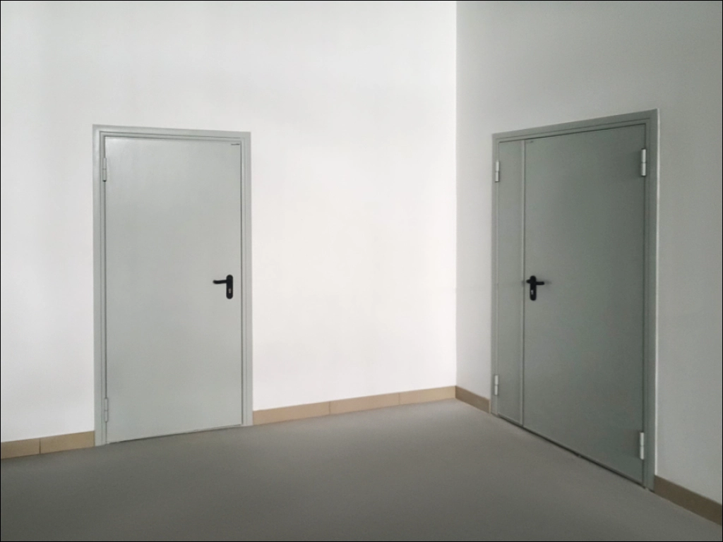 Дверь DoorHan/1350/2050/Противопож.EI60/двухств./глухая/глад./глад./RAL7035/прав./угл. рама